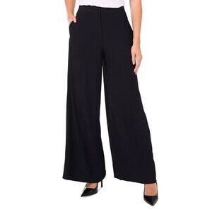 CeCe Women's Trendy Wide-Leg Pants wide waist-band High rise Pleated Black 2